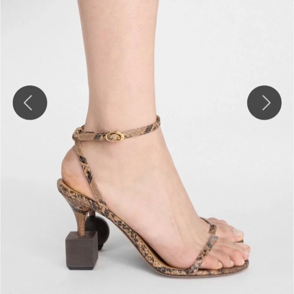 Jacquemus Les Bisu Sandals Snake Print Leather Ankle Strap Geometric Heels Sz 37